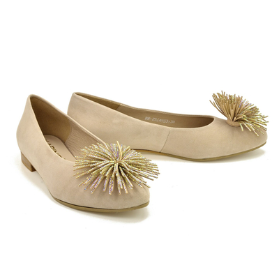 Beżowe Baleriny KARINO 4953/001-P beż welur r. 36