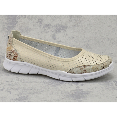 Beżowe ażurowe skórzane baleriny damskie S.Barski  LR51-777 r. 36