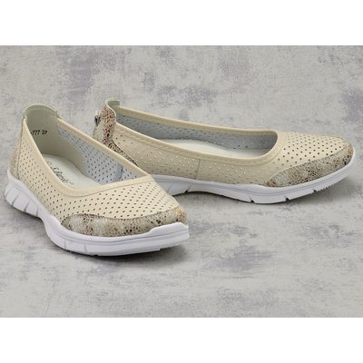 Beżowe ażurowe skórzane baleriny damskie S.Barski  LR51-777 r. 36