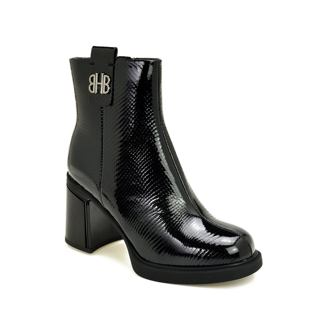 Czarne skórzane botki damskie na słupku Vinceza 66670 -Botki