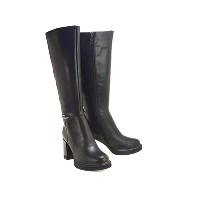 Czarne skórzane kozaki damskie na słupku Vinceza 66826 r. 36