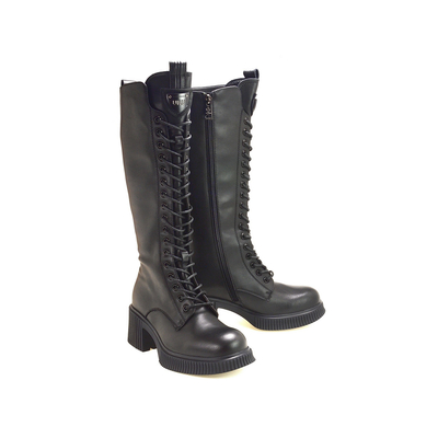 Czarne skórzane wysokie glany, kozaki damskie na obcasie Vinceza 66804 r. 36