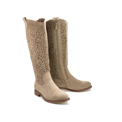 Beżowe ażurowe kozaki damskie S.Barski HY61-8023 r. 36