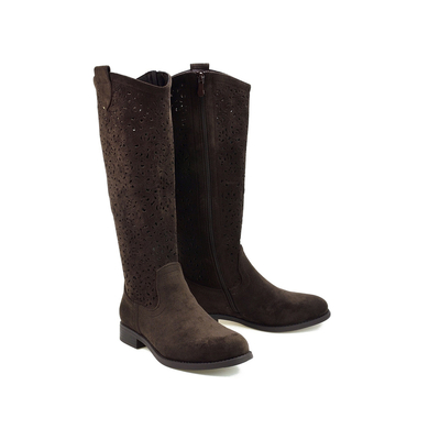 Brązowe ażurowe kozaki damskie S.Barski HY61-8023 r. 36