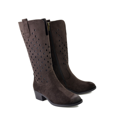 Brązowe ażurowe kozaki damskie na obcasie POTOCKI 12753